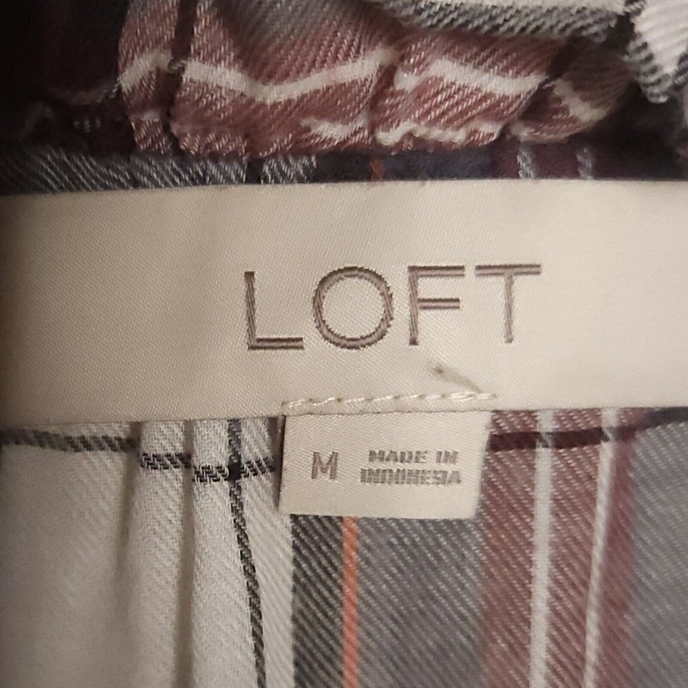 Loft Womens Blue White Plaid Lightweight Blouse Ruffle Trim Medium - Picture 5 of 6